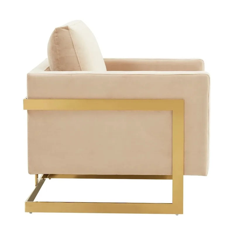 Fluwelen accentfauteuil in moderne stijl uit het midden van de 20e eeuw met gouden frame - 34