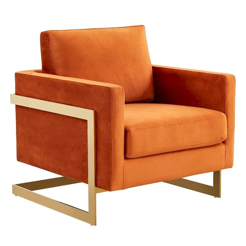 Fluwelen accentfauteuil in moderne stijl uit het midden van de 20e eeuw met gouden frame - 34