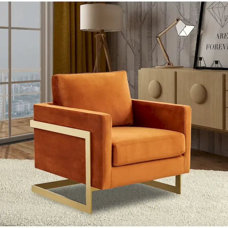 Fluwelen accentfauteuil in moderne stijl uit het midden van de 20e eeuw met gouden frame - 34