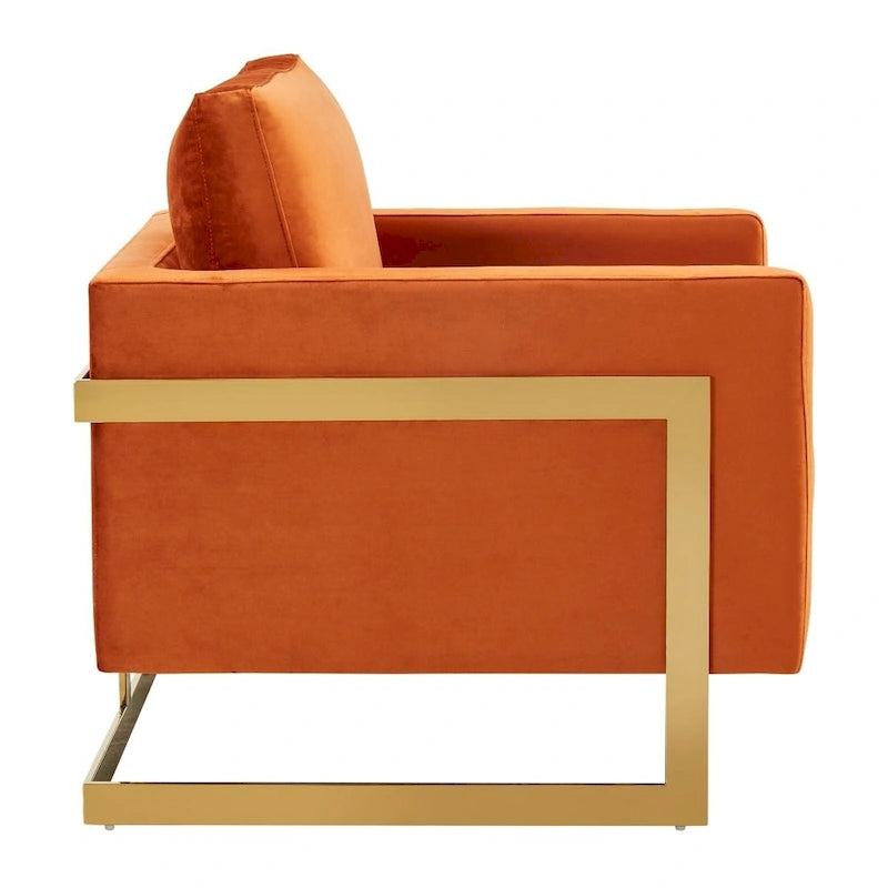 Fluwelen accentfauteuil in moderne stijl uit het midden van de 20e eeuw met gouden frame - 34