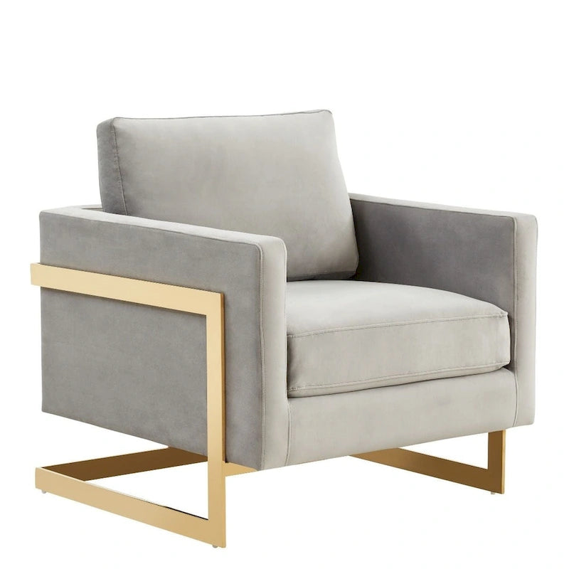 Fluwelen accentfauteuil in moderne stijl uit het midden van de 20e eeuw met gouden frame - 34