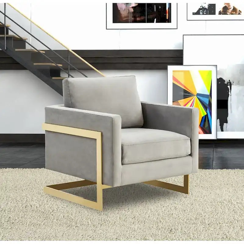 Fluwelen accentfauteuil in moderne stijl uit het midden van de 20e eeuw met gouden frame - 34