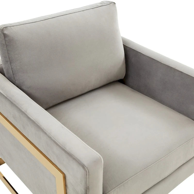Fluwelen accentfauteuil in moderne stijl uit het midden van de 20e eeuw met gouden frame - 34