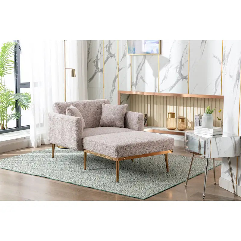 Zachte teddy-stoffen fauteuil met roségoudkleurige metalen poten
