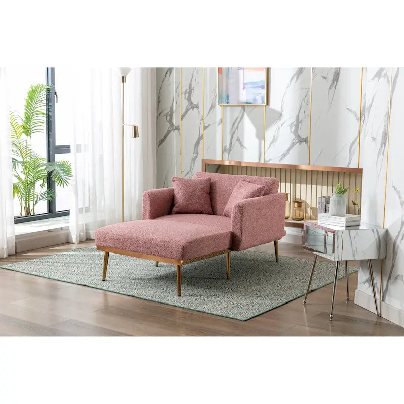Poltrona d'accento in tessuto Teddy morbido con gambe in metallo color oro rosa
