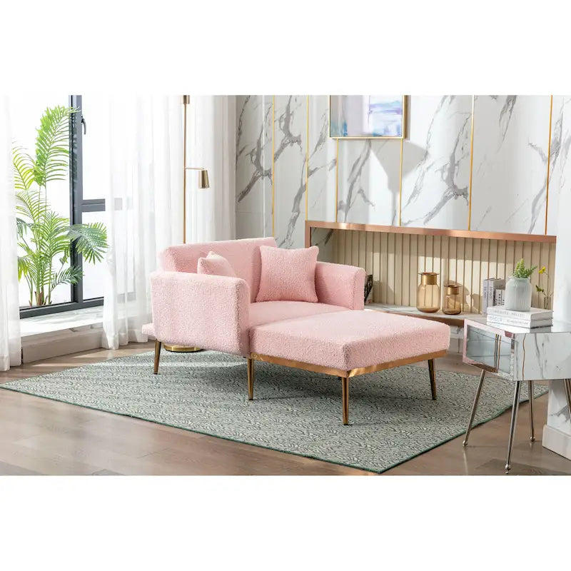 Poltrona d'accento in tessuto Teddy morbido con gambe in metallo color oro rosa