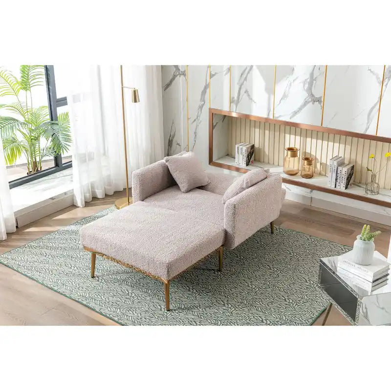 Poltrona d'accento in tessuto Teddy morbido con gambe in metallo color oro rosa