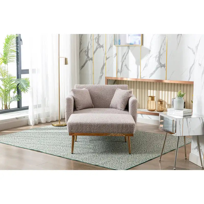 Zachte teddy-stoffen fauteuil met roségoudkleurige metalen poten