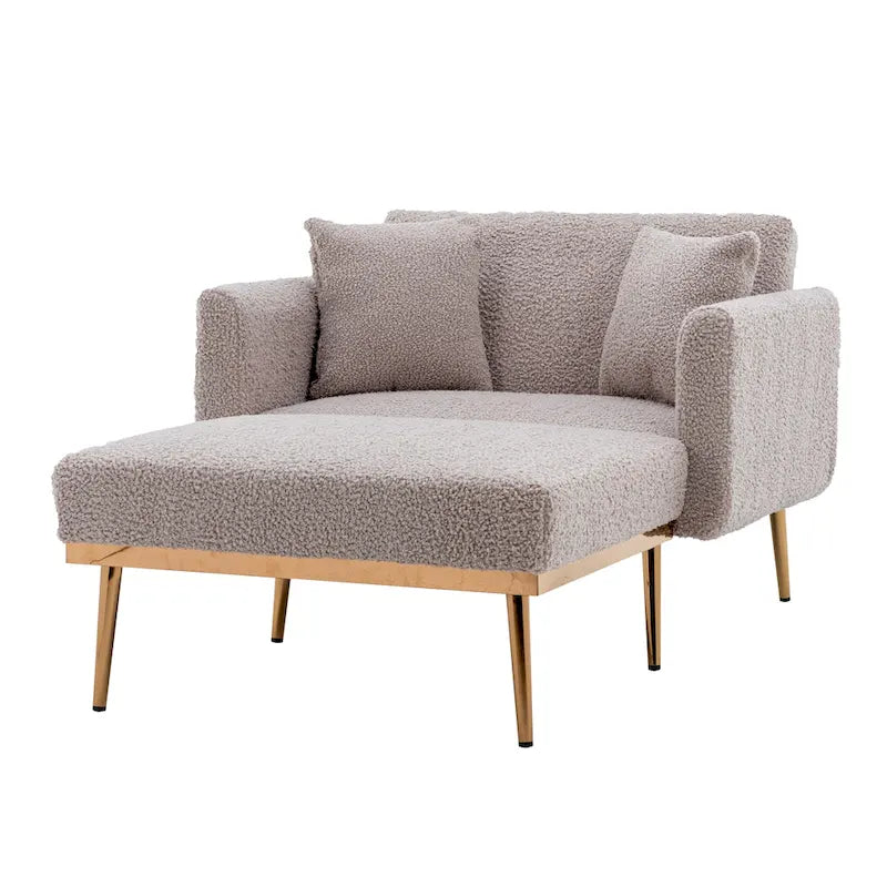Zachte teddy-stoffen fauteuil met roségoudkleurige metalen poten