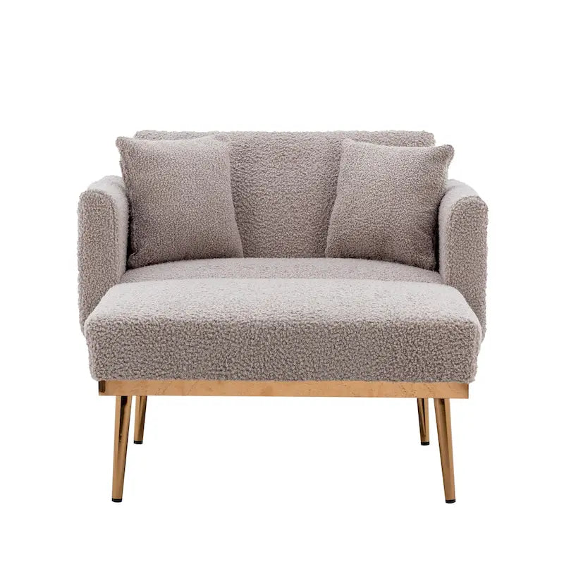 Zachte teddy-stoffen fauteuil met roségoudkleurige metalen poten