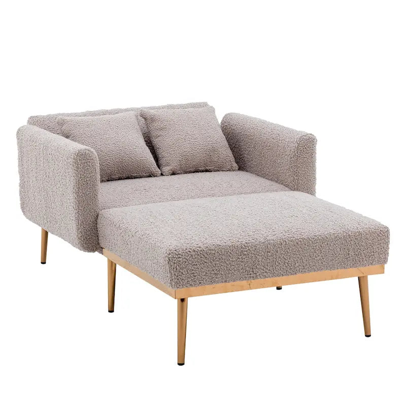 Zachte teddy-stoffen fauteuil met roségoudkleurige metalen poten