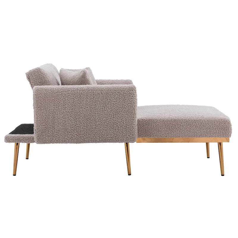 Zachte teddy-stoffen fauteuil met roségoudkleurige metalen poten