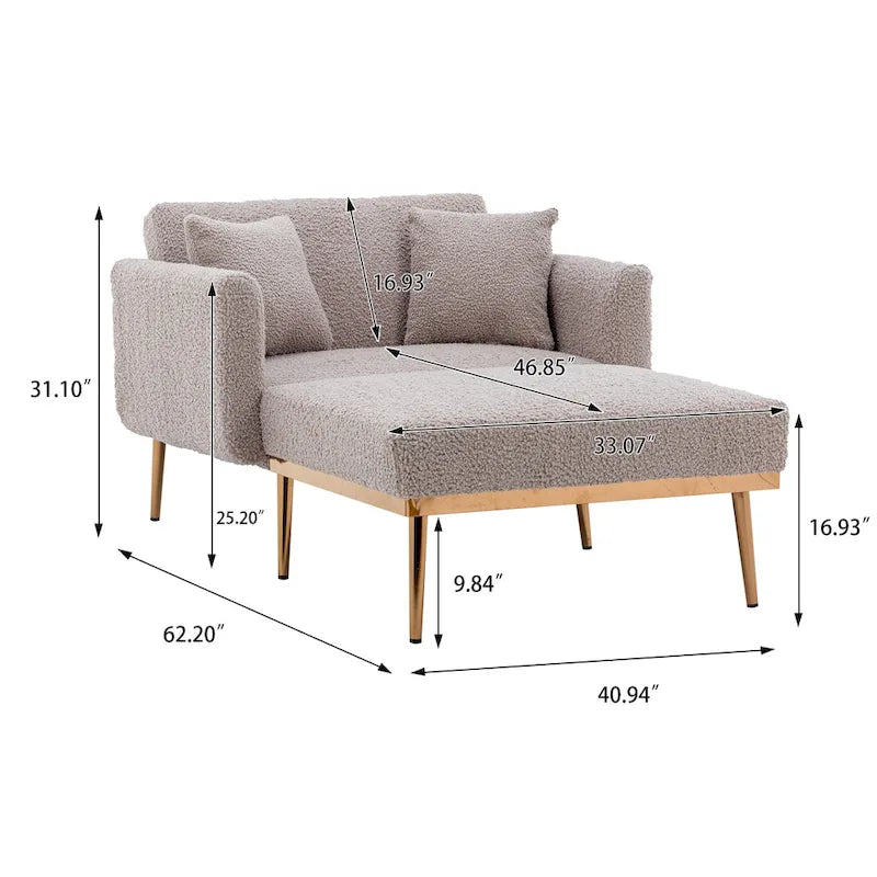 Zachte teddy-stoffen fauteuil met roségoudkleurige metalen poten