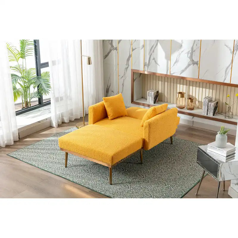 Zachte teddy-stoffen fauteuil met roségoudkleurige metalen poten