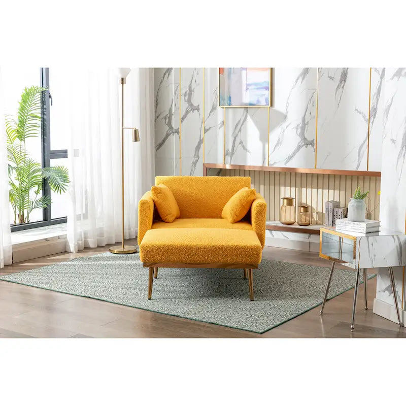 Zachte teddy-stoffen fauteuil met roségoudkleurige metalen poten