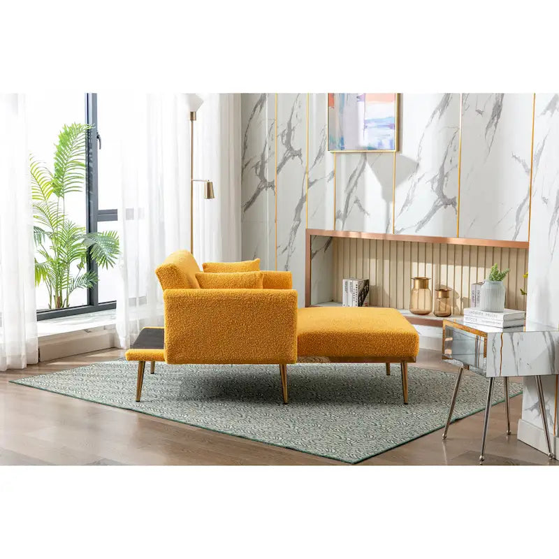 Zachte teddy-stoffen fauteuil met roségoudkleurige metalen poten
