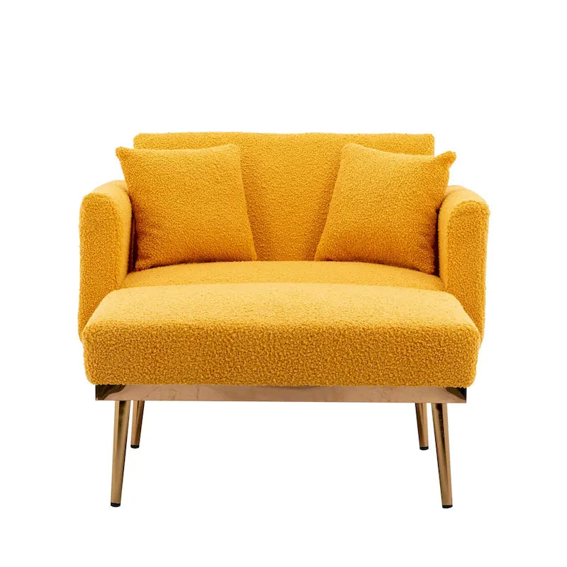 Zachte teddy-stoffen fauteuil met roségoudkleurige metalen poten