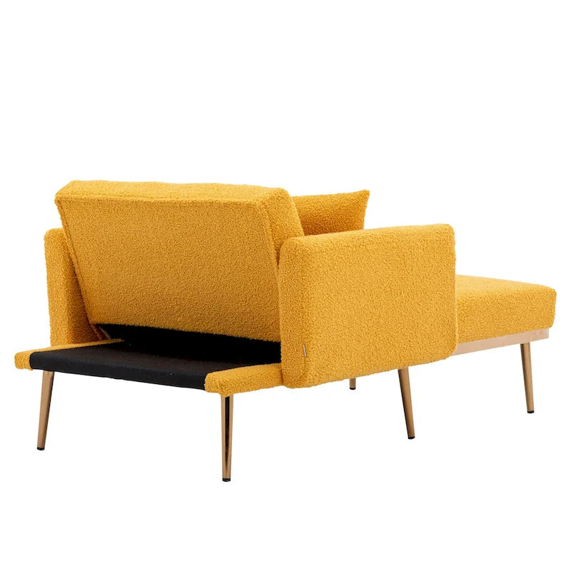 Zachte teddy-stoffen fauteuil met roségoudkleurige metalen poten