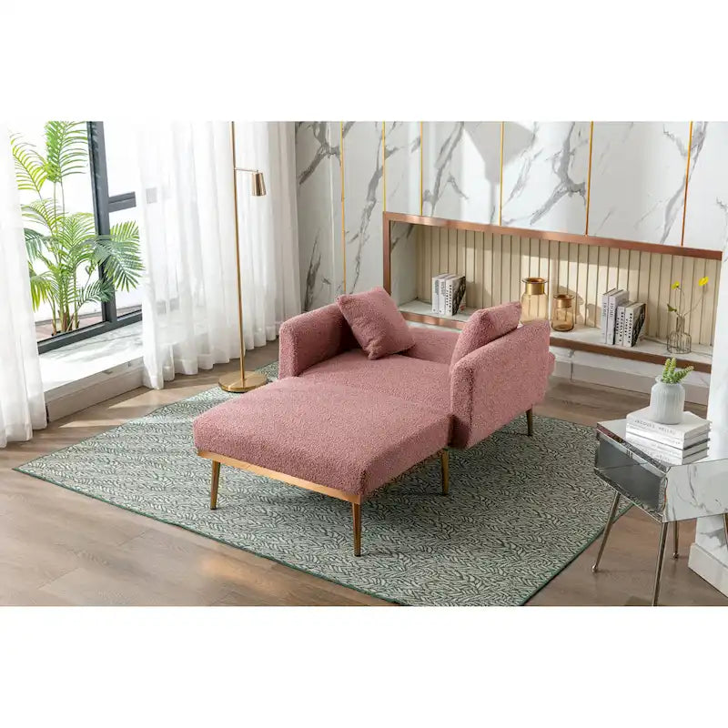 Zachte teddy-stoffen fauteuil met roségoudkleurige metalen poten