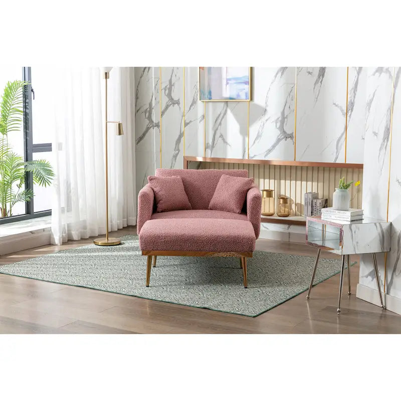 Zachte teddy-stoffen fauteuil met roségoudkleurige metalen poten