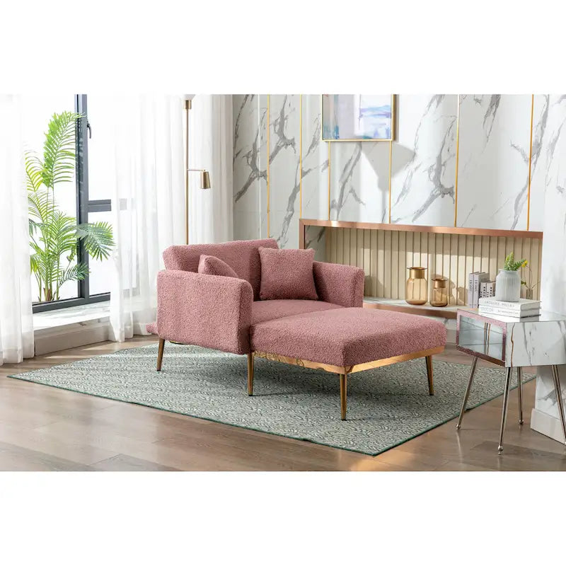 Zachte teddy-stoffen fauteuil met roségoudkleurige metalen poten