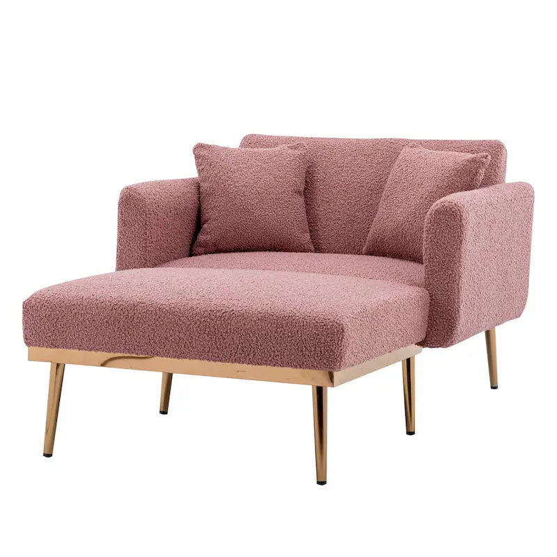 Zachte teddy-stoffen fauteuil met roségoudkleurige metalen poten