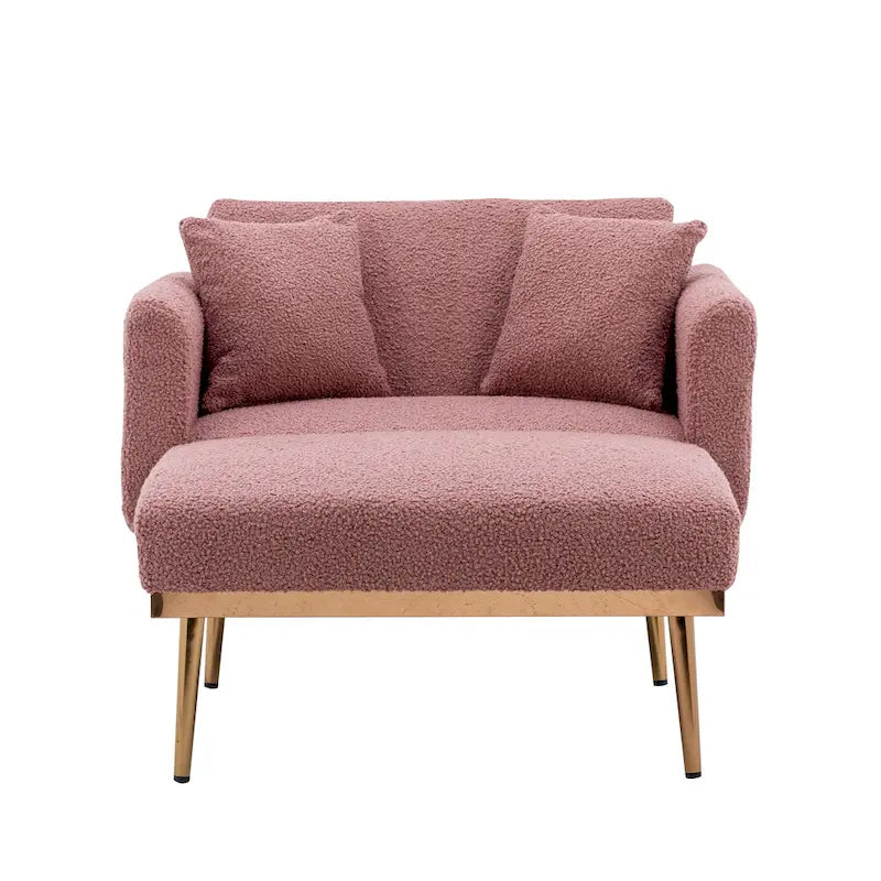 Zachte teddy-stoffen fauteuil met roségoudkleurige metalen poten