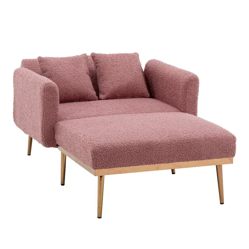 Zachte teddy-stoffen fauteuil met roségoudkleurige metalen poten