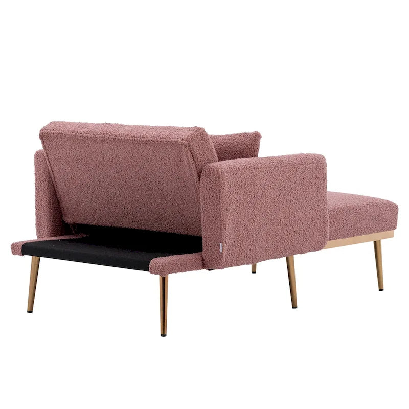 Zachte teddy-stoffen fauteuil met roségoudkleurige metalen poten