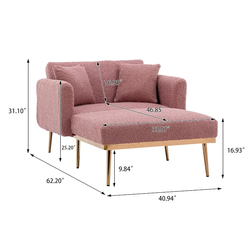 Zachte teddy-stoffen fauteuil met roségoudkleurige metalen poten