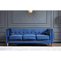 Divano Chesterfield da 83" in velluto stropicciato con bordino a borchie e schienale trapuntato con bottoni