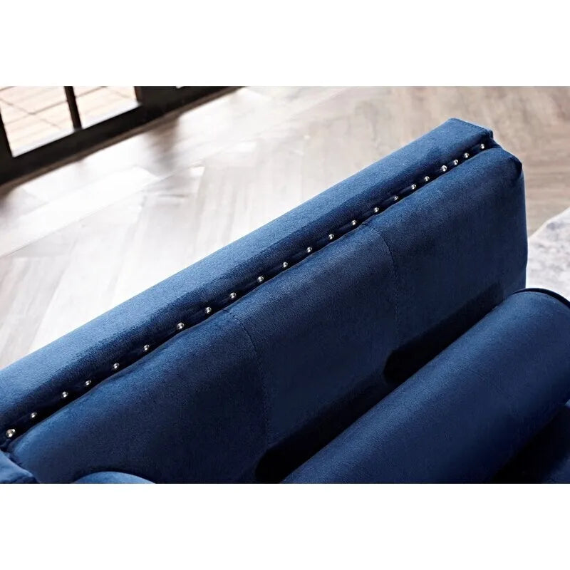 Divano Chesterfield da 83" in velluto stropicciato con bordino a borchie e schienale trapuntato con bottoni