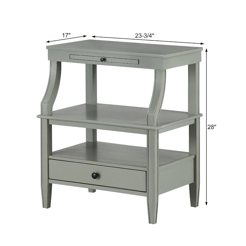 Table d'appoint à 3 niveaux avec tiroir et plateau coulissant pour boissons