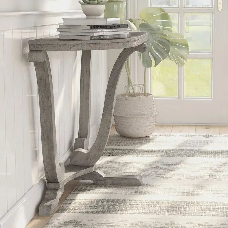 48" Farmhouse Half-Oval Console Table with Curved Legs in Vintage Grey Oak