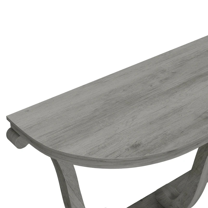 48" Farmhouse Half-Oval Console Table with Curved Legs in Vintage Grey Oak
