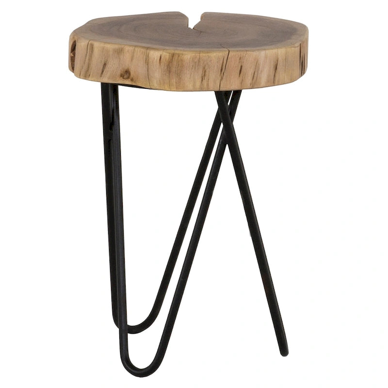 Tavolino rotondo da 12" in legno di acacia con bordo naturale e gambe nere a forcina