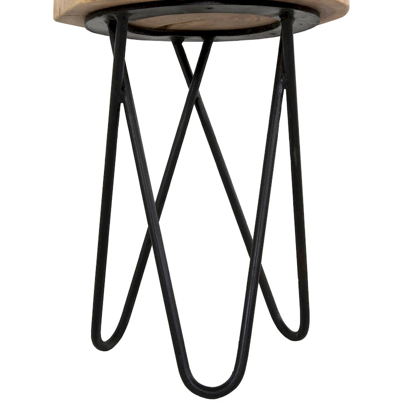 Tavolino rotondo da 12" in legno di acacia con bordo naturale e gambe nere a forcina