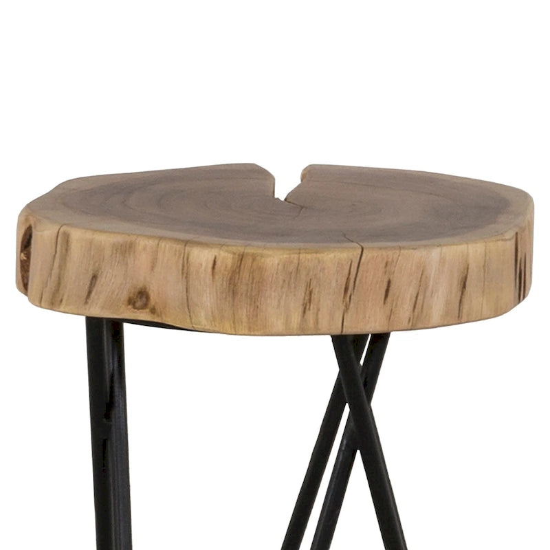 Ronde bijzettafel van acaciahout met natuurlijke rand, 12", en zwarte haarspeldpoten