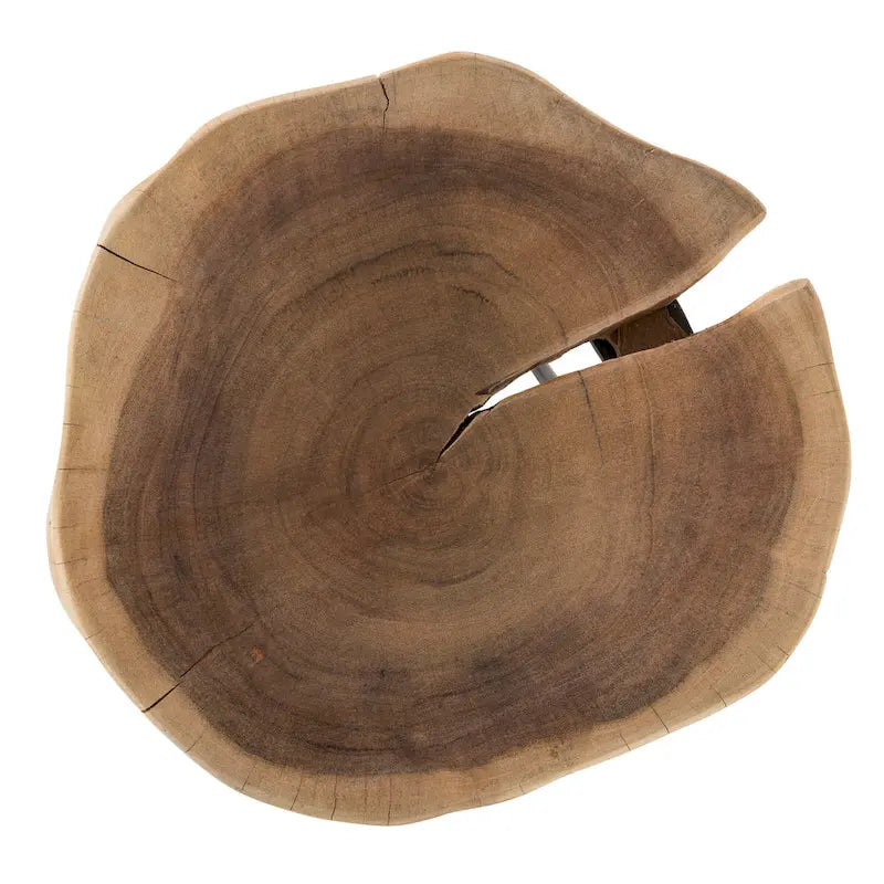 Ronde bijzettafel van acaciahout met natuurlijke rand, 12", en zwarte haarspeldpoten