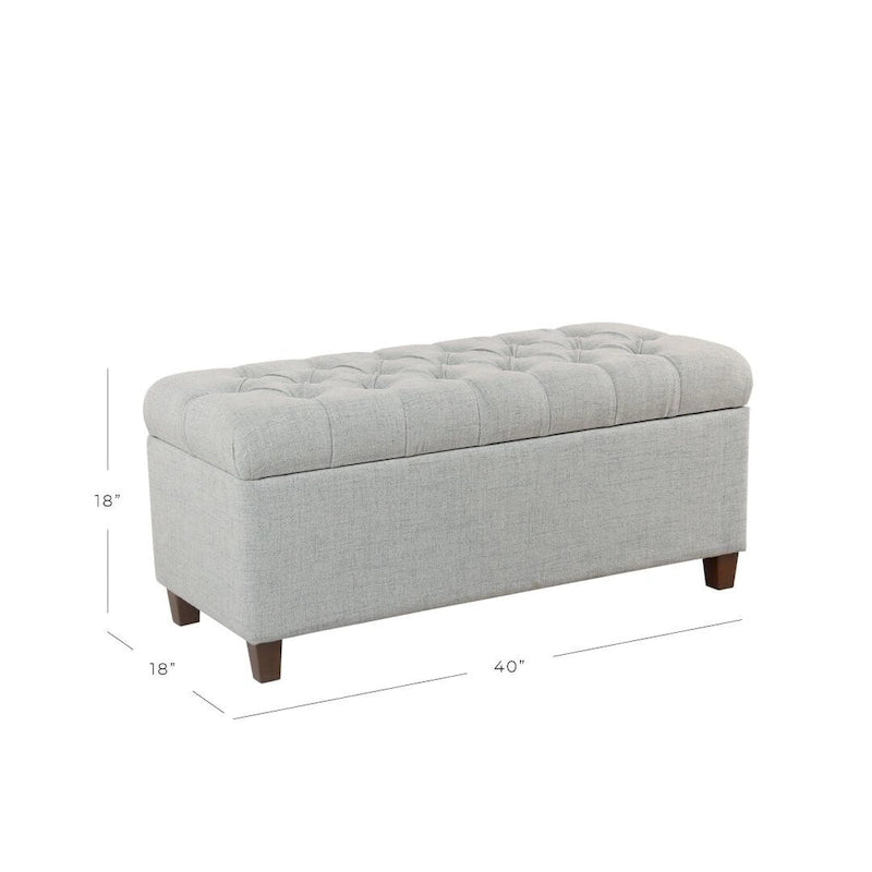 Banc de rangement capitonné à boutons avec couvercle à charnières et pieds en bois