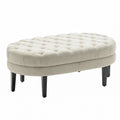Oval Tufted Fabric Ottoman with Rubberwood Legs
