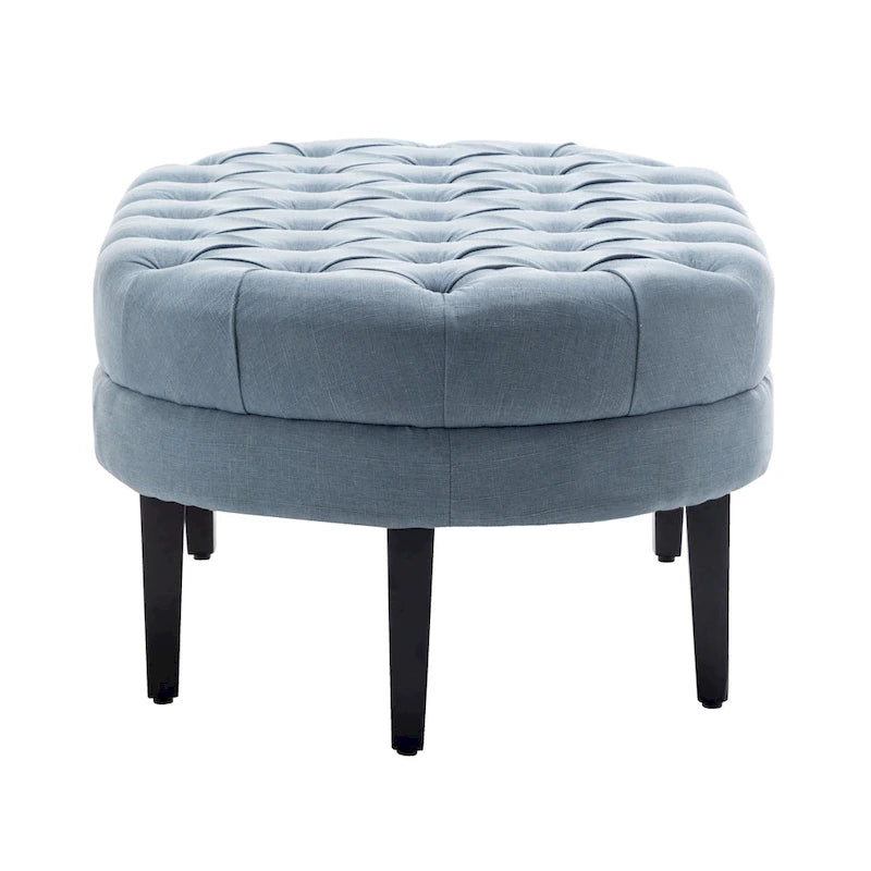 Oval Tufted Fabric Ottoman with Rubberwood Legs