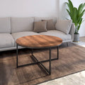 Runder Couchtisch mit Holzplatte und Metallbeinen im X-Design