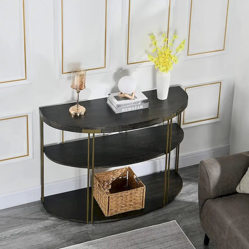 2-Tier Round Wood and Metal Coffee Table with Storage Shelf