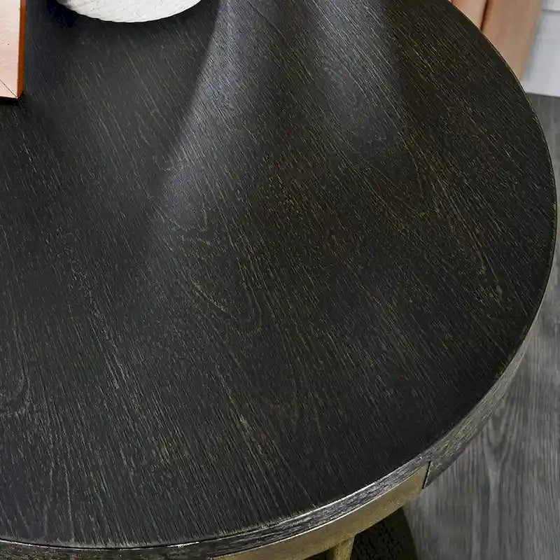 2-Tier Round Wood and Metal Coffee Table with Storage Shelf