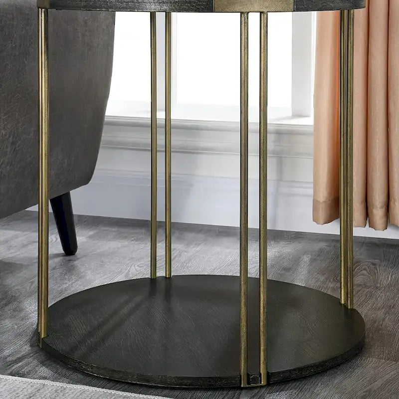 2-Tier Round Wood and Metal Coffee Table with Storage Shelf