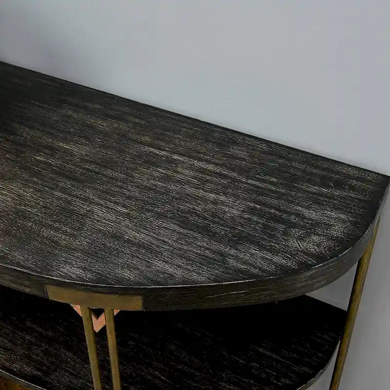 2-Tier Round Wood and Metal Coffee Table with Storage Shelf