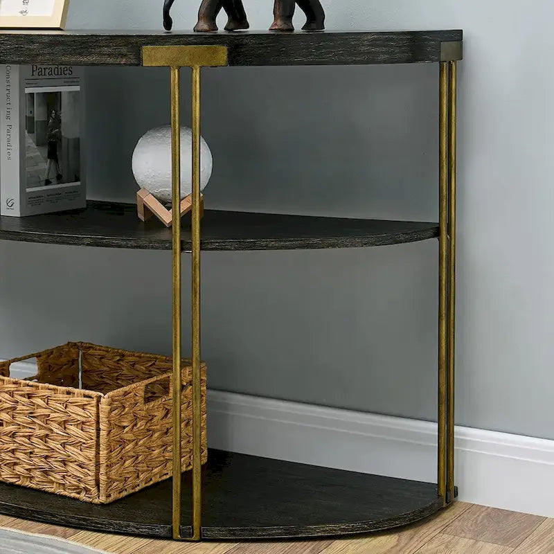2-Tier Round Wood and Metal Coffee Table with Storage Shelf
