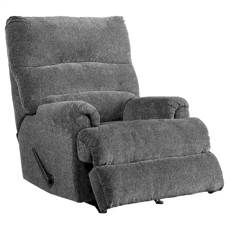 Manual Rocker Recliner Chair with Pull Lever & Channel Tufting in Gray Fabric