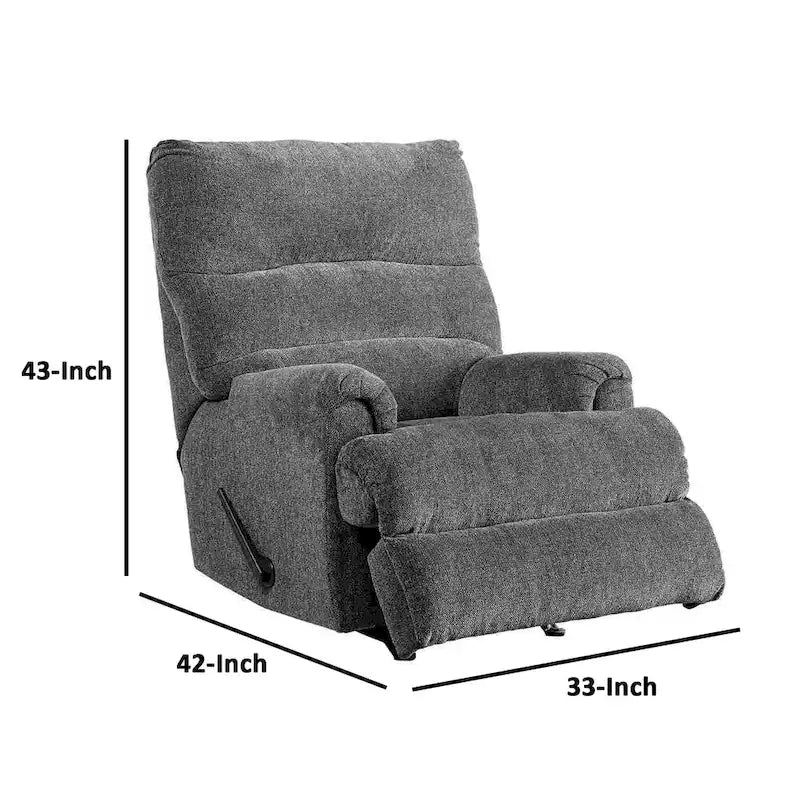 Manual Rocker Recliner Chair with Pull Lever & Channel Tufting in Gray Fabric